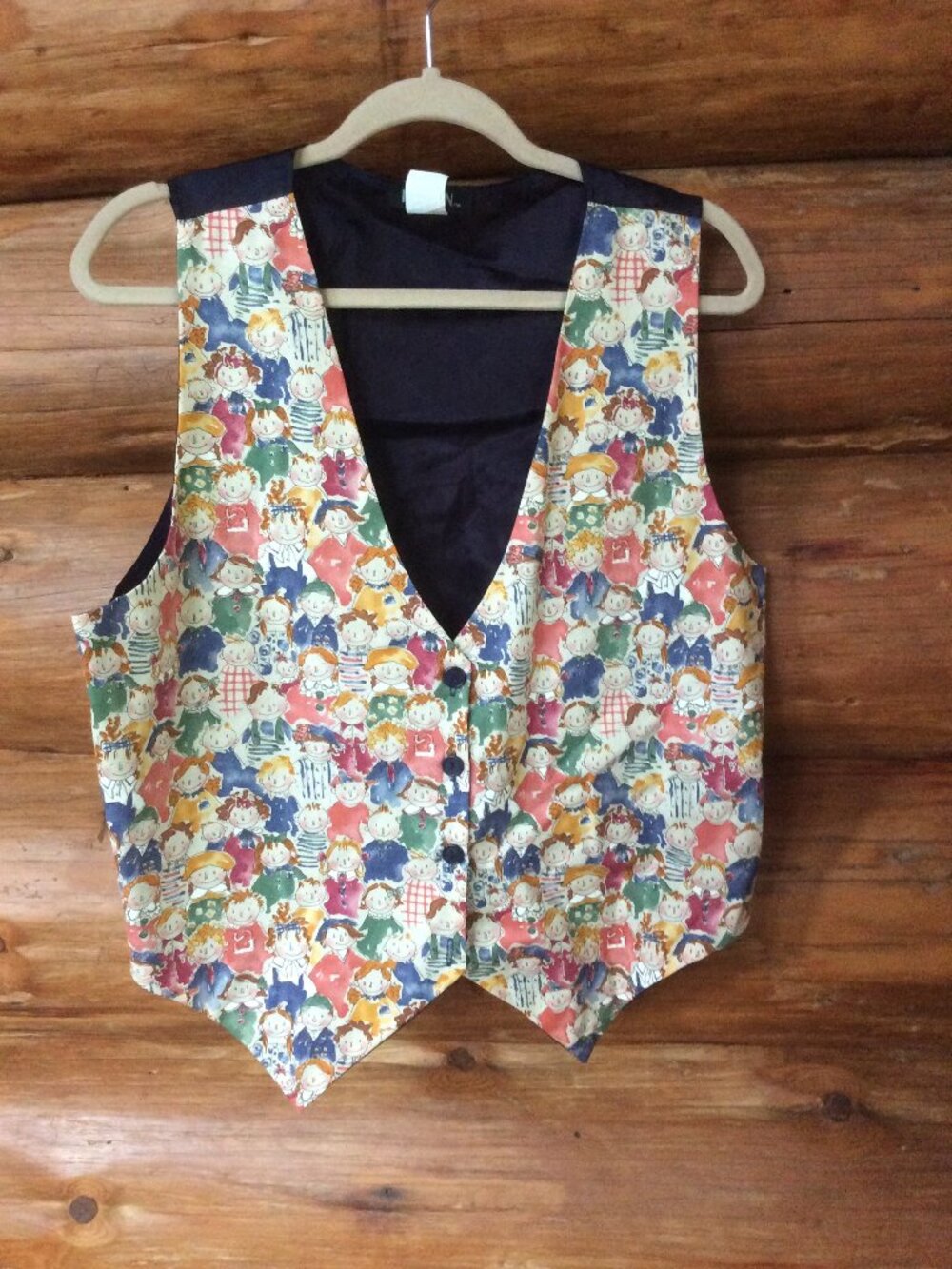 111 Main Vintage 80s Children Print Colorful Teacher Vest Back to School L/XL